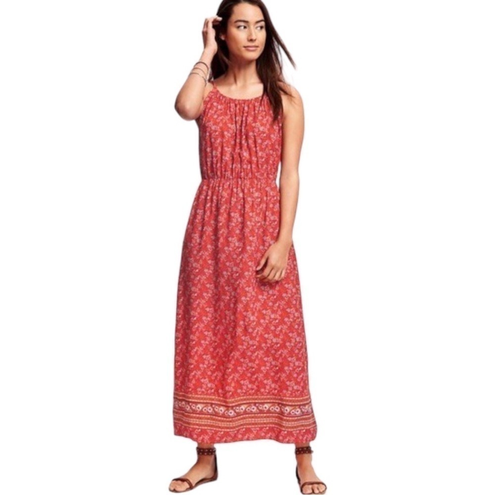 Old Navy Red Print Woven Dress Large